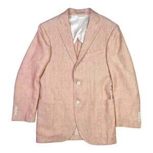 San Remo Blazer Jacket Linen Blend Red Cream Stripe IT48R
